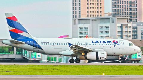 S√O PAULO/SP/BRAZIL - 04/12/2019:  Airbus A319 of LATAM Airlines Brasil. Landing at Congonhas Airport.