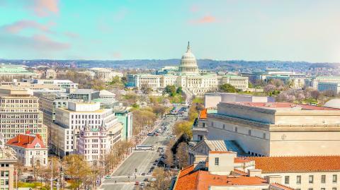 The United States Capitol Building in Washington, DC. American landmark at sunset