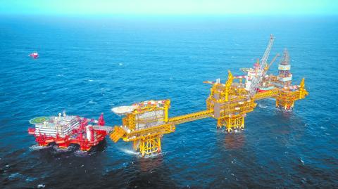 The Total Culzean platform is pictured on the North Sea, about 45 miles (70 kilometres) east of the Aberdeen, Europe's self-proclaimed oil capital on Scotland's northeast coast, on April 8, 2019. - Deep beneath the cold waters of the North Sea lies what French energy giant Total hopes will help feed Britain's voracious appetite for gas.  Total forecasts that the Culzean field, located more than 15,000 metres under the seabed halfway between Scotland and Norway, will cover five percent of Britain's gas requirements. (Photo by ANDY BUCHANAN / AFP) / TO GO WITH AFP STORY by Joseph SOTINEL-TO GO WITH AFP STORY by Joseph SOTINEL