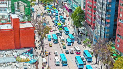 Bogota,,Colombia,-,April,26:,Heavy,Traffic,In,Downtown,Bogota,