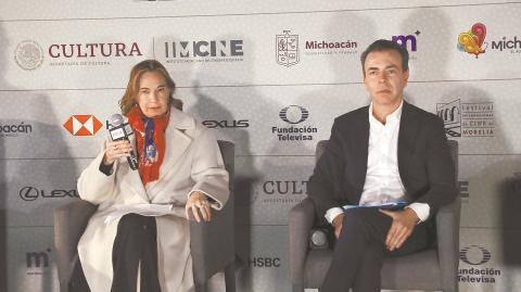 Daniela Michel y Alejandro Ramírez, directora y presidente del FICM, anunciaron este miércoles la edición 21 del festival. Foto EE: Rosario Servin