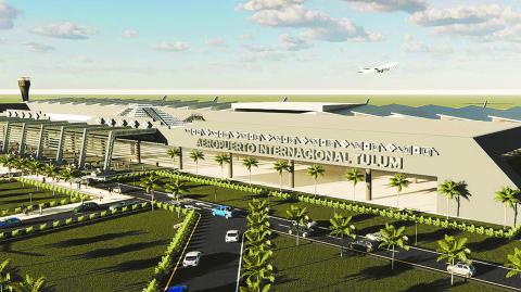 Proyección del resultado arquitectónico final del Aeropuerto de Tulum.