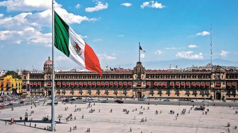 Mexico City, Mexico - January 26, 2019: Historical landmark National Palace building at Plaza de la Constitucion in Mexico City, Mexico.