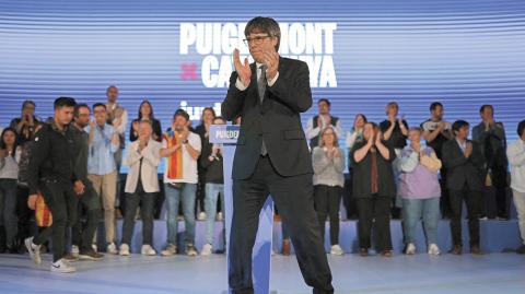 El líder separatista catalán, Carles Puigdemont, durante su mitin de campaña al sur de Francia el pasado martes. Foto: Reuters