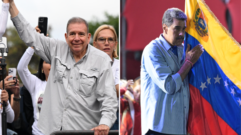 Edmundo González Urrutia y Nicolás Maduro realizaron este jueves sus cierres de campaña. Fotos: AFP