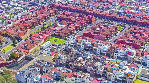 aerial view of apartment buildings of middle class urban living zone within the mexico city metropolitan area