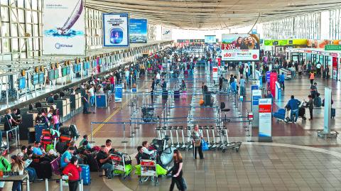 SANTIAGO, CHILE - MAR 8: Interior of Santiago de Chile's Arturo Merino Benitez International Airport on March 8, 2017.  The name honors the founder of the Chilean Air Force.