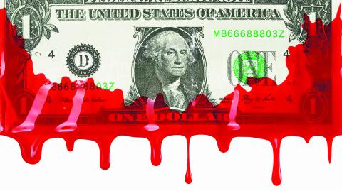 Us,American,Dollar,Bill,Covered,And,Dripping,With,Red,Blood.