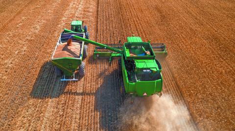 Chaco,,Argentina,,October,22,,2022:,Aerial,View,Of,Combine,Harvester