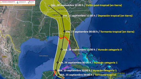 Trayectoria de la tormenta Helene, según el pronóstico de la Comsión Nacional del Agua.