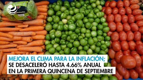 La inflación a los consumidores continuó cediendo en la primera quincena de septiembre, desacelerándose hasta el 4.66% anual, de acuerdo con la información divulgada por el Inegi. 
  
Para más información del tema, visita: https://www.eleconomista.com.mx/economia/mejora-clima-inflacion-desacelero-4-66-anual-primera-quincena-septiembre-20240924-727129.html

Twitter: https://twitter.com/eleconomista   
Sitio web: https://www.eleconomista.com.mx/   
Facebook: https://www.facebook.com/ElEconomista.mx   
  
#ElEconomista #Inflación #EETV