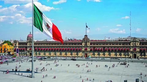 Mexico City, Mexico - January 26, 2019: Historical landmark National Palace building at Plaza de la Constitucion in Mexico City, Mexico.