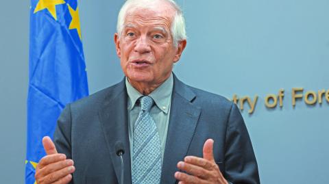 European Union foreign policy chief Josep Borrell attends a press conference with Lebanon's caretaker Foreign Minister Abdallah Bou Habib (not seen) at the Ministry of Foreign Affairs, in Beirut, Lebanon September 12, 2024. REUTERS/Mohamed Azakir