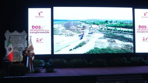 Américo Villareal durante el evento denominado “Dos años de memorias de una transformación”.