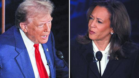 Republican presidential nominee, former U.S. President Donald Trump and Democratic presidential nominee, U.S. Vice President Kamala Harris take part in a presidential debate hosted by ABC in Philadelphia, Pennsylvania, U.S., September 10, 2024 in a combination of file photographs. REUTERS/Brian Snyder