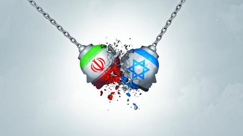 Iranian Israeli War and Iran Israel Military Crisis as armed confrontation or Israeli Iranian proxy war conflict with two opposing governments in the middle east as a 3D illustration.