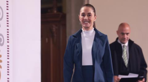 La presidenta Claudia Sheinbaum en su conferencia matutina en Palacio Nacional