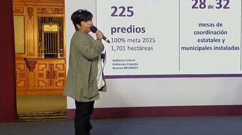 Edna Vega, titular de la Sedatu, en su participación en la conferencia mañanera.