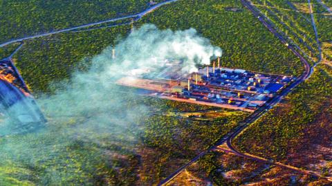 coal powerhouse in La Paz San Jose del Cabo Baja California Sur Mexico aerial view polluiting air