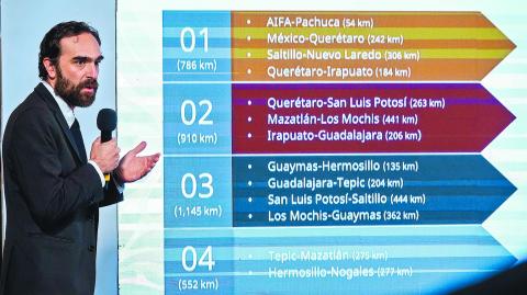 Andrés Lajous, titular de la Agencia Reguladora del Transporte Ferroviario, ayer, en la conferencia matutina de la presidenta Claudia Sheinbaum.