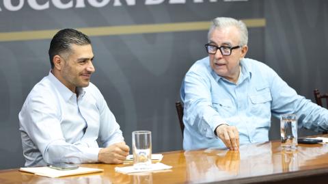 El secretario de Seguridad Omar García Harfuch y el gobernador Rubén Rocha Moya