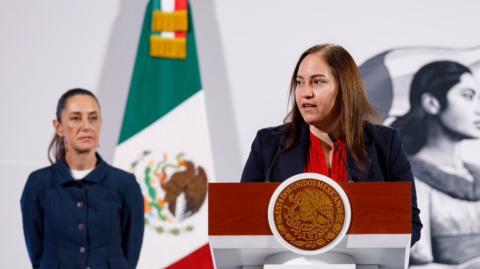 Jabnely Maldonado, titular del Fovissste, en la conferencia mañanera.