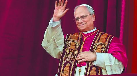 Rome, Italy 08-05-2025: The new pontiff appears on the central balcony of St. Peter's Basilica: Pope Leo XIV, American Cardinal Robert Francis Prevost, successor to Pope Francis.