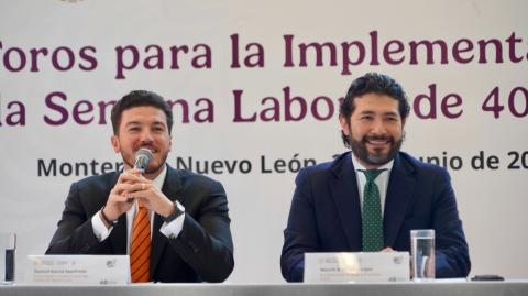 Samuel García, gobernador de Nuevo León,.y Marath Bolaños, secretario del Trabajo. Foto: Especial