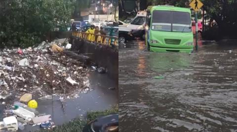 La Presa Río Becerra, ubicada en la Álvaro Obregón, se desbordó esta tarde a causa de la basura y las fuertes lluvias.
