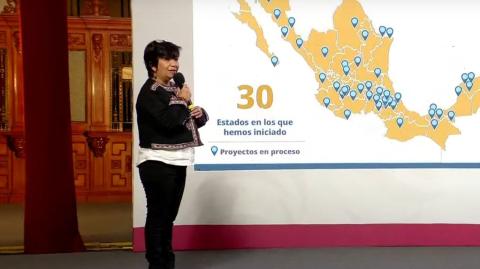 Edga Vega Rangel, titular de la Sedatu, en la conferencia mañanera.