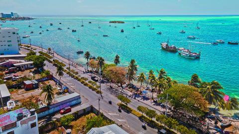 aerial view of san andres island in Colombia, sea of ​​seven colors