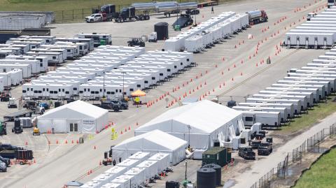 An aerial view shows "Alligator Alcatraz" ICE detention center at Dade-Collier Training and Transition Airport in Ochopee, Florida, U.S. July 24, 2025. REUTERS/Marco Bello