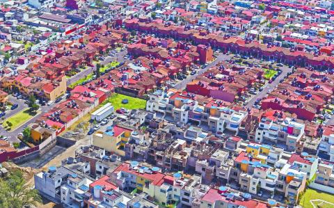 aerial view of apartment buildings of middle class urban living zone within the mexico city metropolitan area