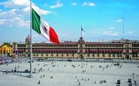 Mexico City, Mexico - January 26, 2019: Historical landmark National Palace building at Plaza de la Constitucion in Mexico City, Mexico.