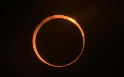 The "ring of fire" eclipse is pictured from Puerto San Julian, Santa Cruz Province, Argentina, on October 2, 2024. (Photo by Juan MABROMATA / AFP)