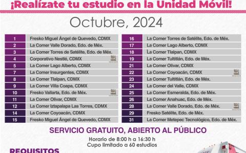 Horario de las unidades móviles durante octubre.