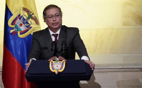 FILE PHOTO: Colombian President Gustavo Petro speaks as Colombia's congress opens its new session, in Bogota, Colombia July 20, 2024. REUTERS/Nathalia Angarita/File Photo