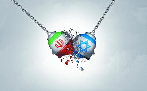 Iranian Israeli War and Iran Israel Military Crisis as armed confrontation or Israeli Iranian proxy war conflict with two opposing governments in the middle east as a 3D illustration.