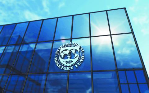 Washington, D.C., USA, March 10, 2023: International Monetary Fund headquarters glass building concept. IMF United Nations financial agency symbol on front facade 3d illustration.