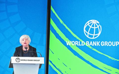 WASHINGTON, DC - OCTOBER 22: U.S. Treasury Secretary Janet Yellen speaks during the annual meetings of the IMF and World Bank Group at the World Bank headquarters on October 22, 2024 in Washington, DC. The fall meetings of the International Monetary Fund and World Bank Group take place with world leaders in Washington, DC this week.   Tasos Katopodis/Getty Images/AFP (Photo by TASOS KATOPODIS / GETTY IMAGES NORTH AMERICA / Getty Images via AFP)