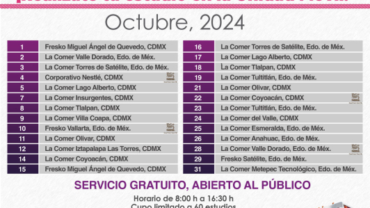 Horario de las unidades móviles durante octubre.