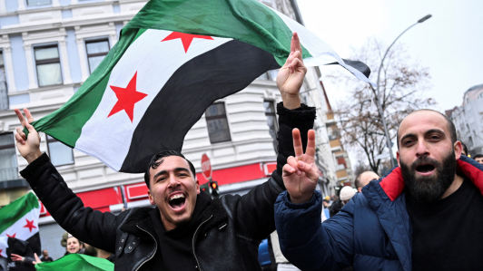 Sirios en alemania celebran la caída de Al Asad