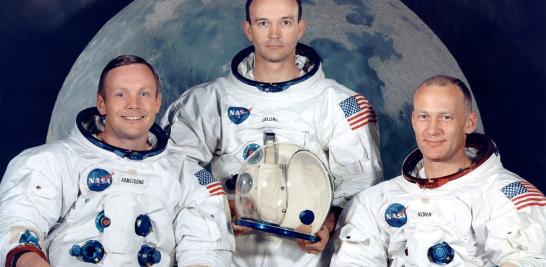 La sesión de retratos de la tripulación del Apolo 11 muestra a los astronautas Neil Armstrong, Michael Collins y Edwin Aldrin.