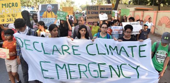 Protestantes en India se sumaron a la movilización, inspirada por la adolescente sueca Greta Thunberg. Foto: AFP