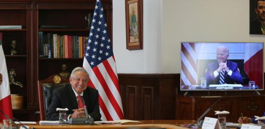 Foto de archivo de la reunión virtual entre el presidente Andrés Manuel López Obrador y su homólogo estadounidense Joe Biden, el 1 de marzo de 2021. Foto EE: Cortesía Presidencia de México