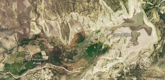 La presa Cerro Prieto, en el año 2022. Foto: NASA.