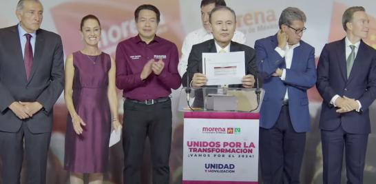 Alfonso Durazo, presidente del Consejo Nacional de Morena dio a conocer los resultados del proceso interno. Foto EE: Especial / Captura de video