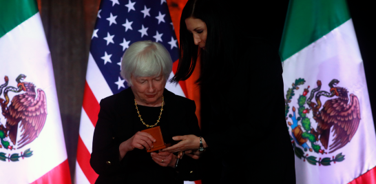 Janet Yellen, secretaria del Tesoro de Estados Unidos y Victoria Rodríguez Ceja, gobernadora del Banco de México. Foto EE: Eric Lugo