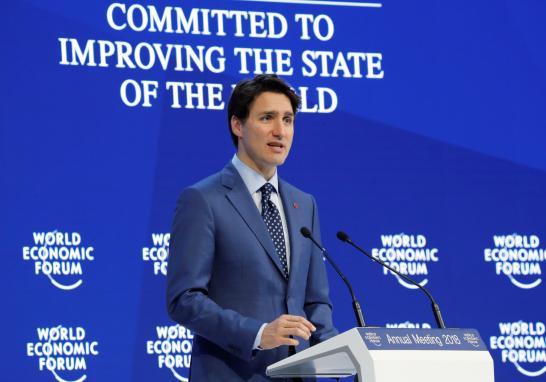 Justin Trudeau, primer ministro de Canadá, durante su participación en el WEF 2018. Foto: Reuters