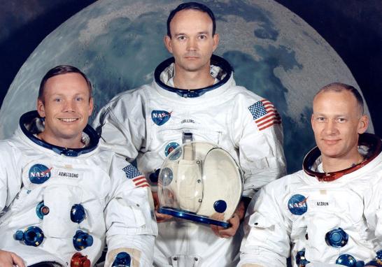 La sesión de retratos de la tripulación del Apolo 11 muestra a los astronautas Neil Armstrong, Michael Collins y Edwin Aldrin.